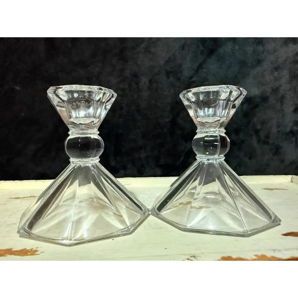 Vintage Faceted Glass Candlestick Holders Set of 2